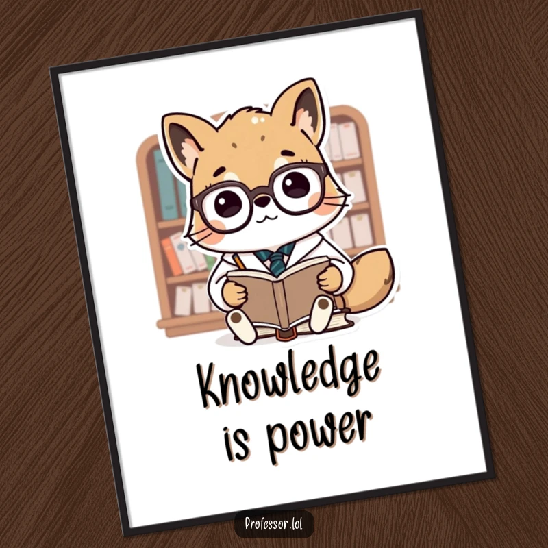Funny Animal Professor Poster: A cute animal professor with spectacles teaches a group of tiny books, bringing academic humor to wall art.