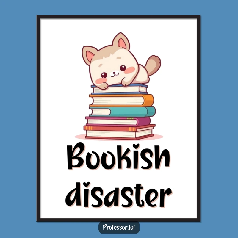 Funny Book Poster: Cute Animal Trips Over Books Art, Hilarious Decor Gift!