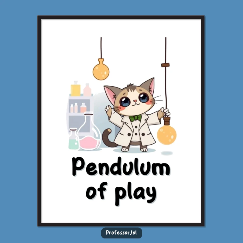 Funny Cat Professor Poster: Lab Pendulum Art - Hilarious Science Gift