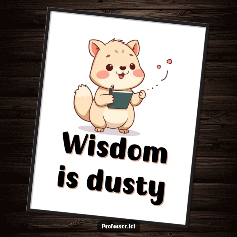 Funny wise animal character lecturing with chalk dust flying from its paw, funny academic wall art. Perfect for classrooms.