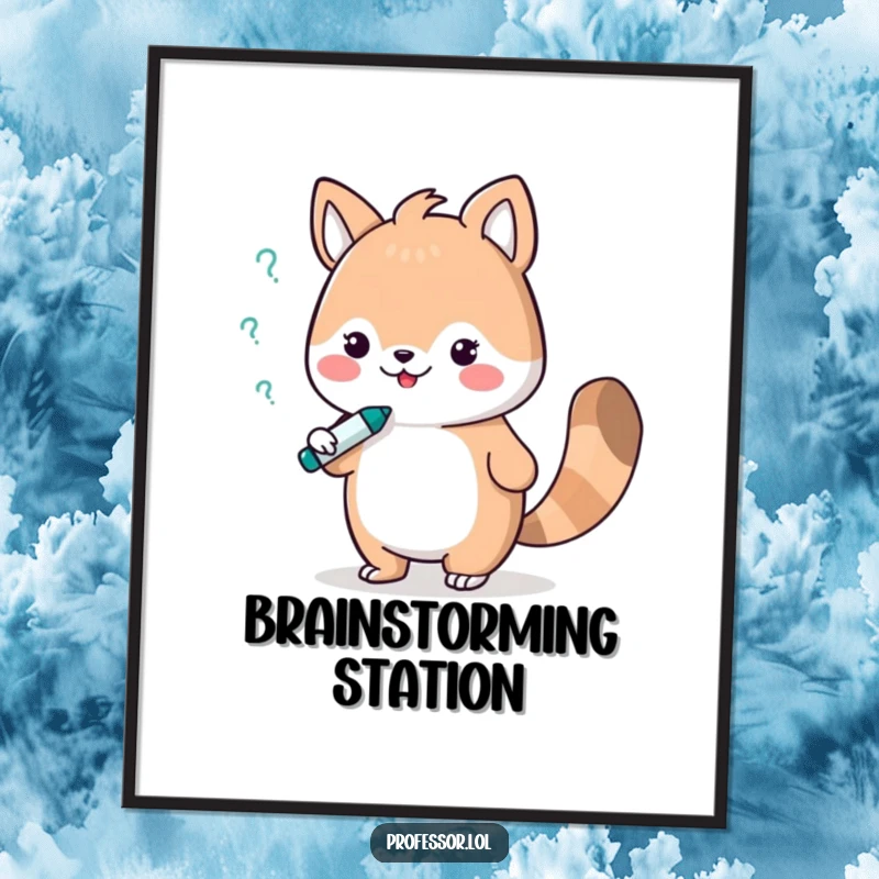 Funny poster illustrating a cute animal character engaged in a spirited debate with a whiteboard marker, symbolizing intellectual discourse and humor.