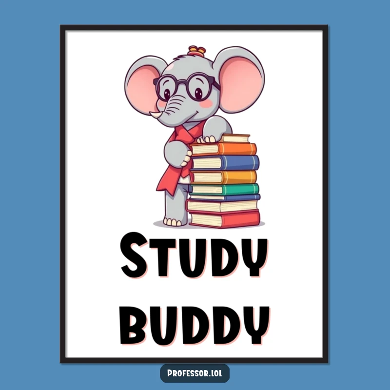 Funny Kawaii Elephant Professor Poster: A Hilarious Gift for Decorating Study Spaces