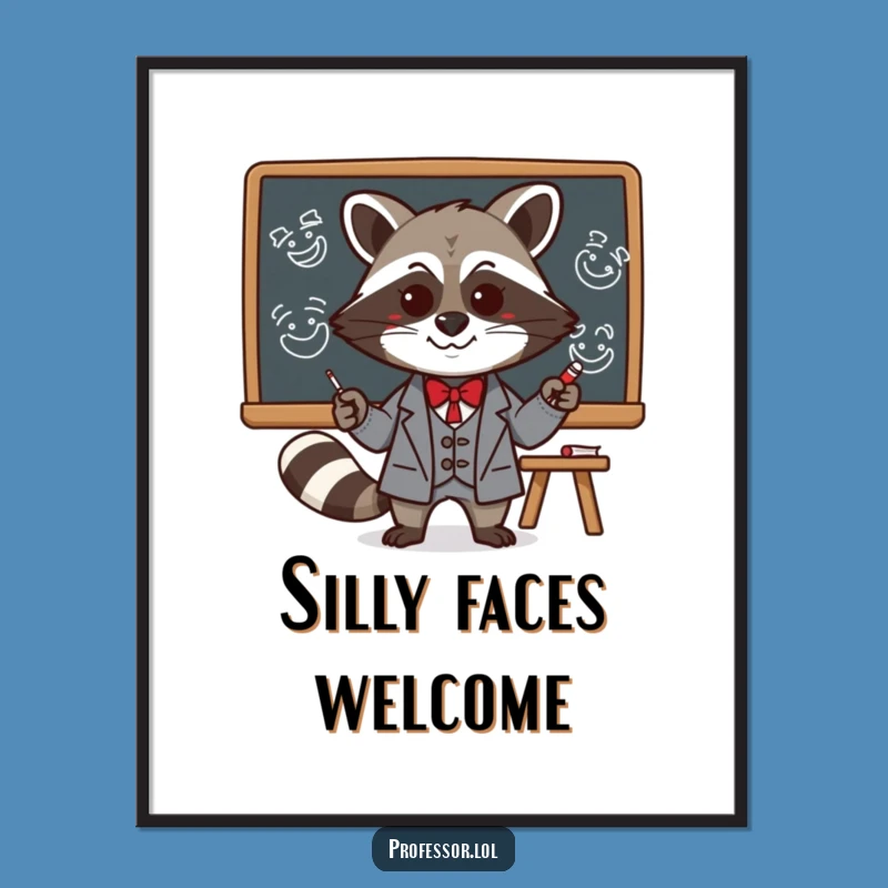 Funny Kawaii Raccoon Professor Poster: Mischievous Blackboard Art Print