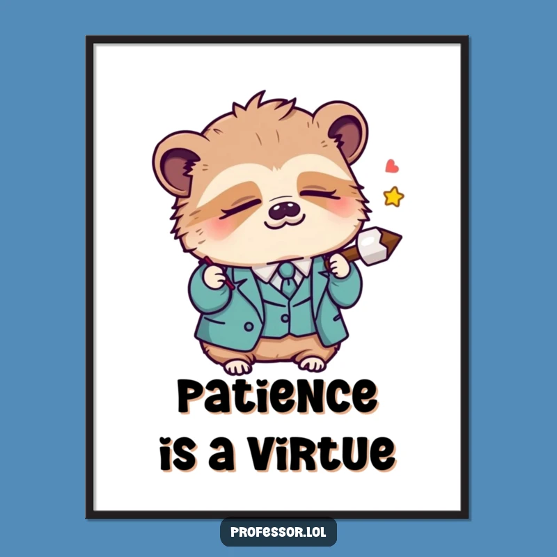 Funny Kawaii Sloth Professor Poster: Sleepy Lecture Pointer Art Print