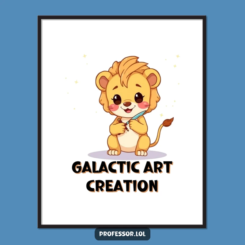Funny Lion Cub Artist Poster: Whimsical Galaxy Sketch Artwork for Your Wall