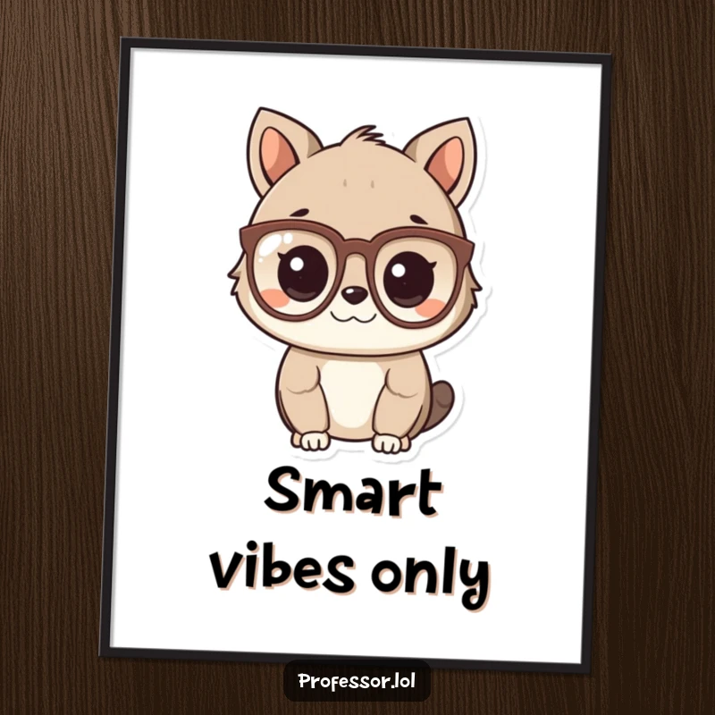 Funny Smart Animal Poster displaying a cute animal character wearing spectacles and looking intelligent, giftable humorous wall art.