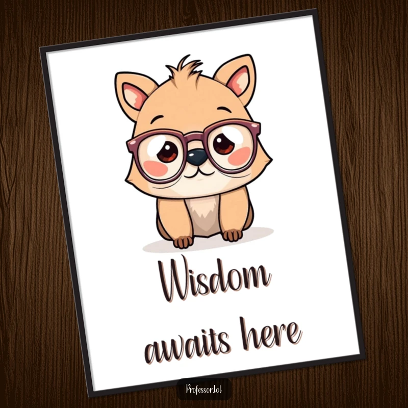 Funny poster print of a cute animal character with spectacles humorously slipping down its nose, perfect for wall decor.