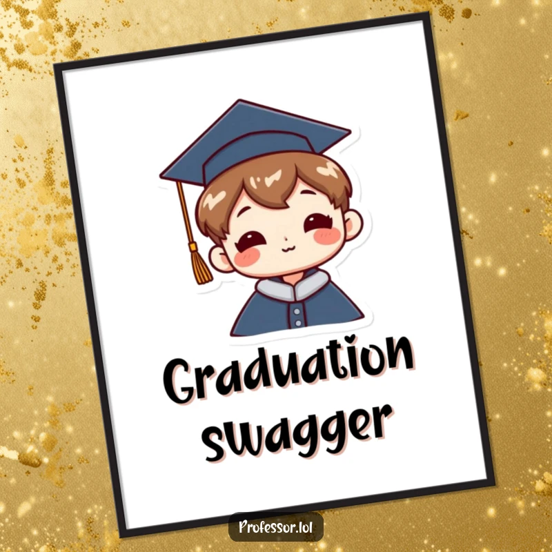 Funny Graduation Poster: A character wears a graduation cap tilted jauntily against a celebratory background, adding humor to decor.