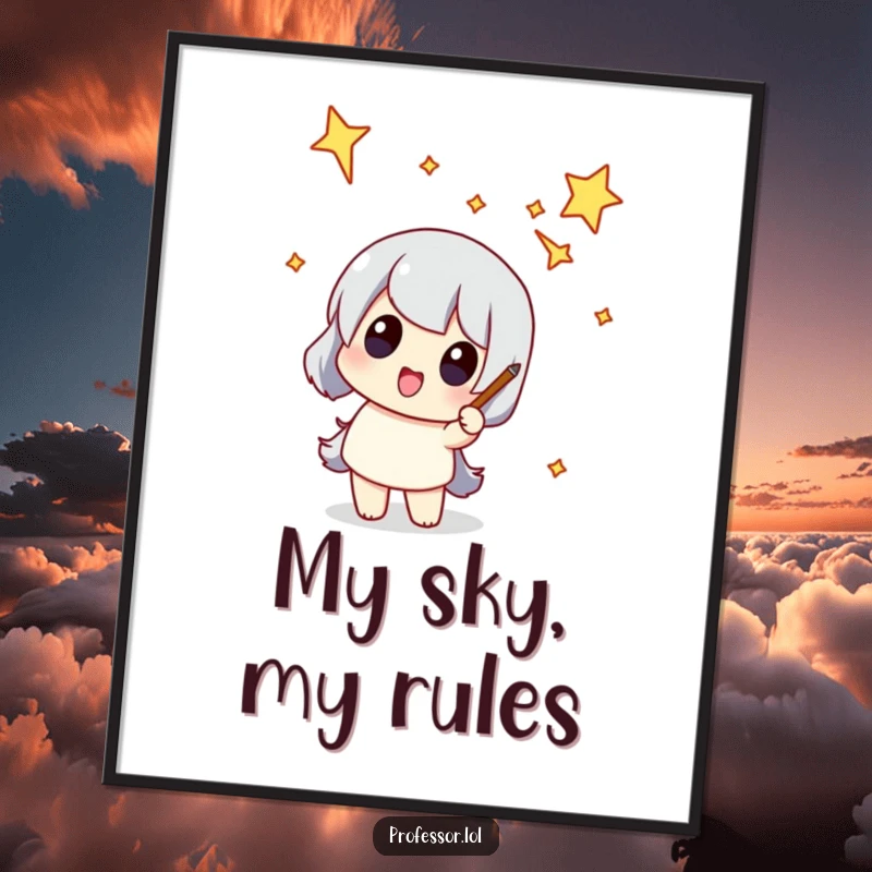 Funny poster with a character pointing at a funny-shaped constellation, adding cosmic humor and whimsical decor.