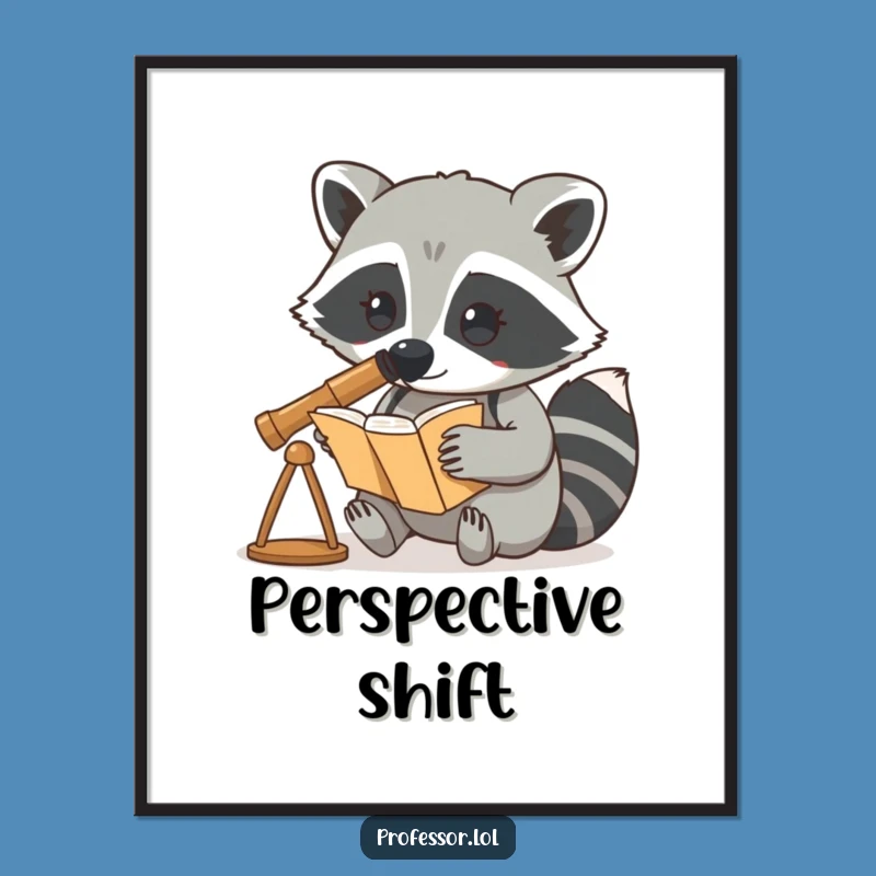 Funny Raccoon Explorer Poster: Whimsical Wall Art for Book Lovers