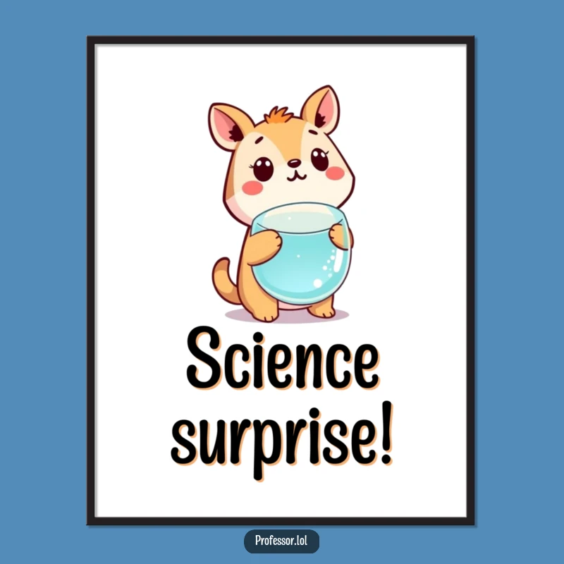 Funny Science Poster: Cute Animal Shocked By Floating Beaker Art, Great Decor Gift!