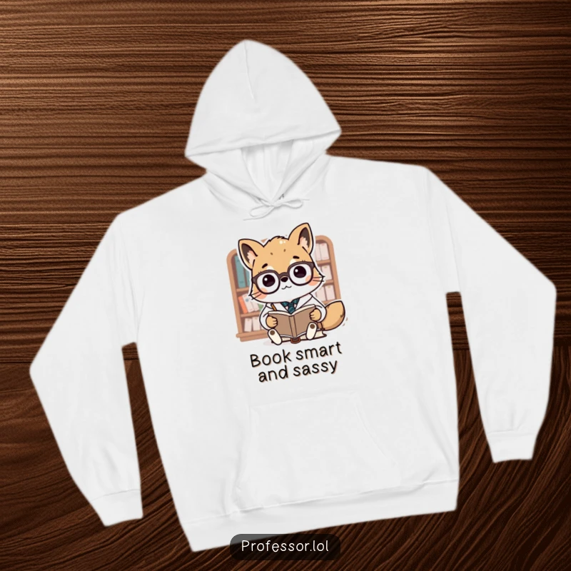 Funny Animal Professor Hoodie: A cute, spectacled animal professor teaches tiny books nestled comfortably, offering warmth and academic humor.