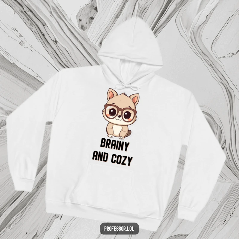 Funny Smart Animal Hoodie depicting a cute animal character wearing spectacles and looking intelligent, ideal funny gift.