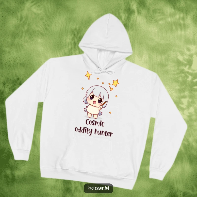 Funny hoodie featuring a character pointing to a funny-shaped constellation, ideal for cozy nights and cosmic humor.