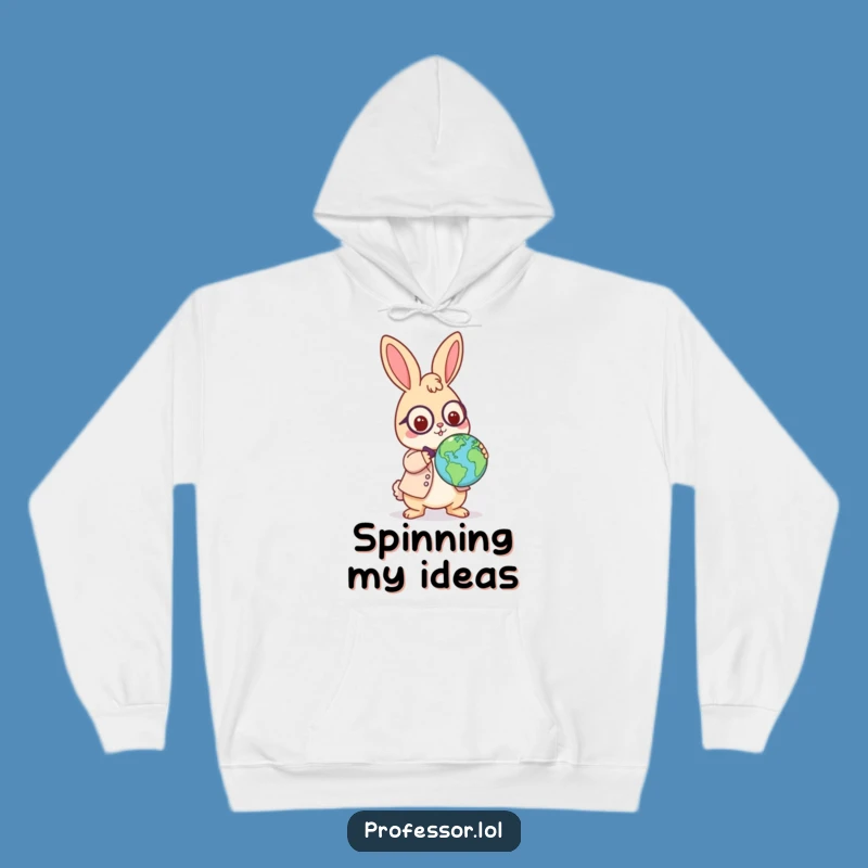 Cozy Rabbit Professor Hoodie: Funny Playful Scholar, Globe Balance, Gift