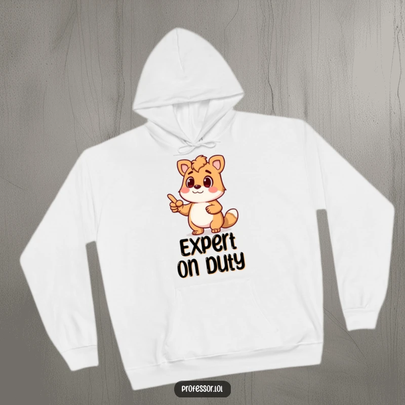 Funny hoodie showing a determined animal character lecturing animatedly with a pointer, offering cozy comfort and a humorous authoritative vibe.