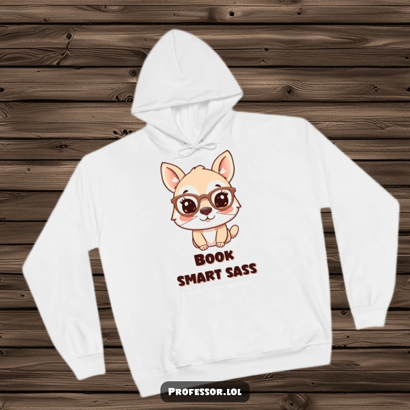 Funny hoodie featuring a cute animal character wearing spectacles on its nose, offering a blend of comfort and intellectual amusement.