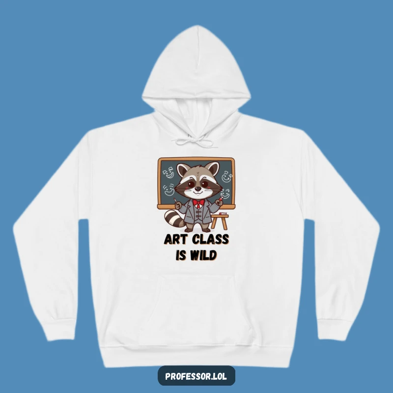 Funny Kawaii Raccoon Professor Hoodie: Cozy Mischief Blackboard Art Sweatshirt