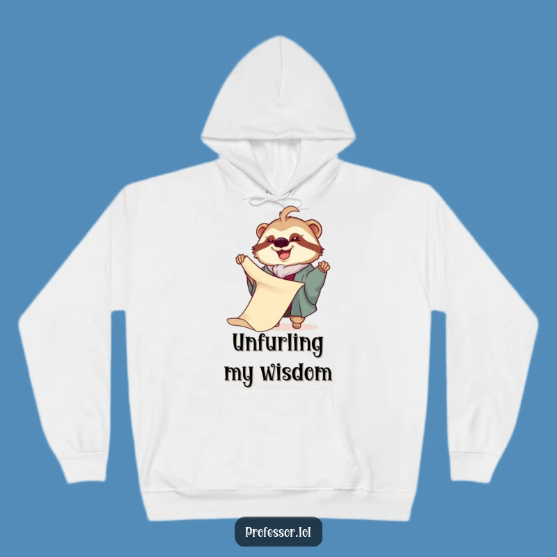 Funny Sloth Professor Hoodie: Cozy Scroll Unfurling Comfort - Ultimate Funny Gift