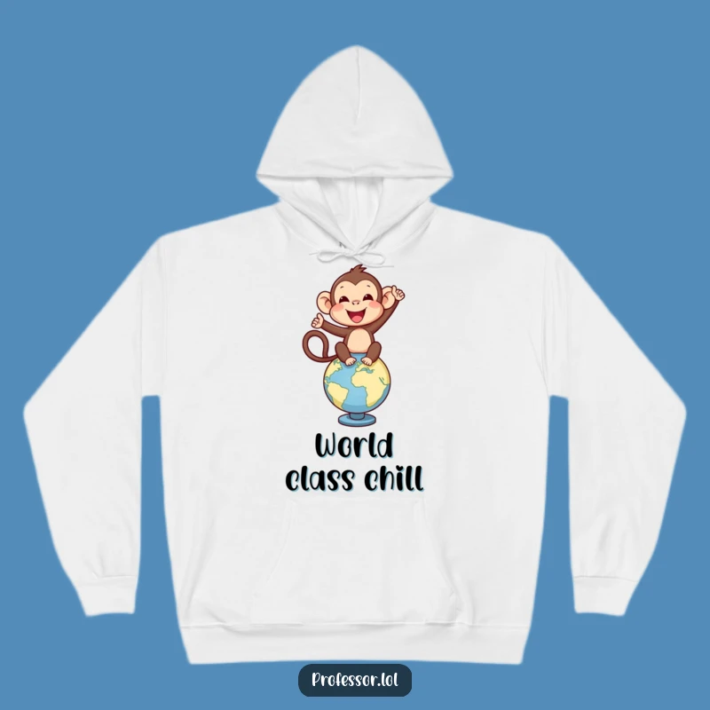 Funny Monkey Globetrotter Hoodie, Cozy Adventure Wear, Hilarious Travel Gift