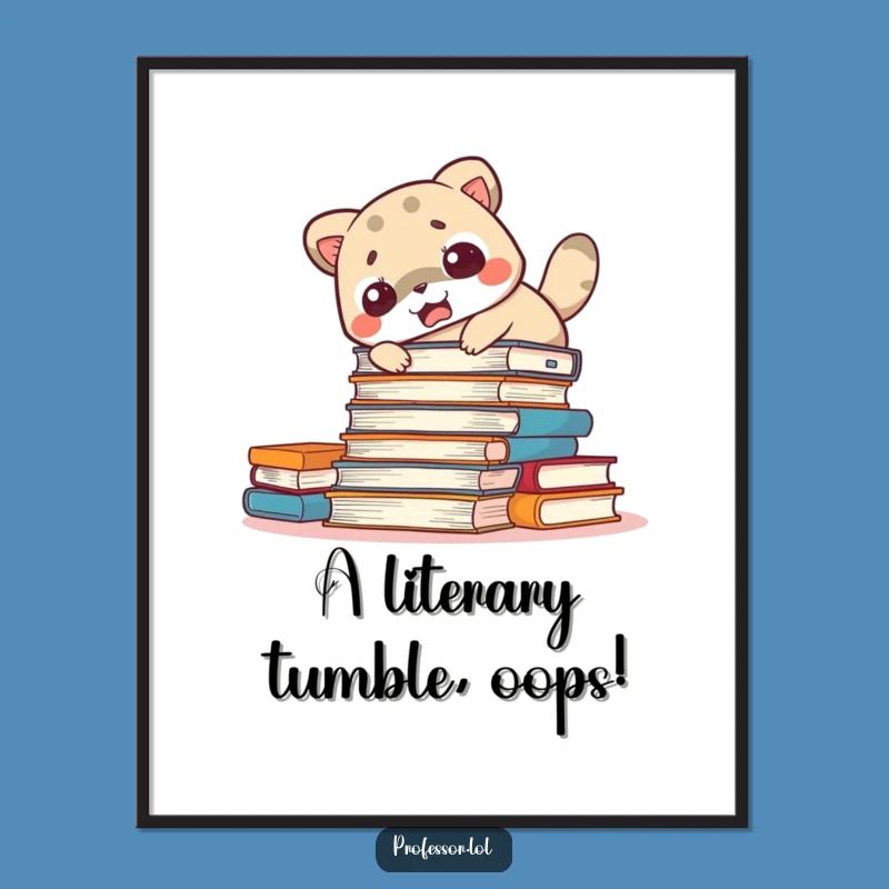 Free Printable Book Chaos Wall Art: Funny Animal Knock-Over Downloadable Decor