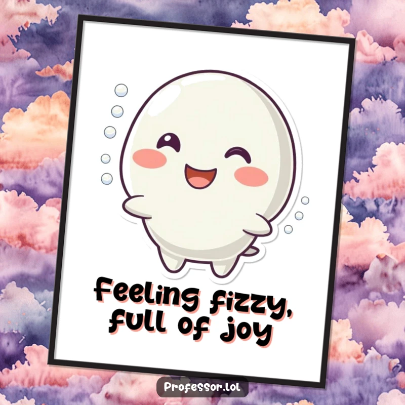Funny Free Printable Wall Art: A character joyfully smiles while imitating a fizzy bubbling reaction, full of vibrant energy.