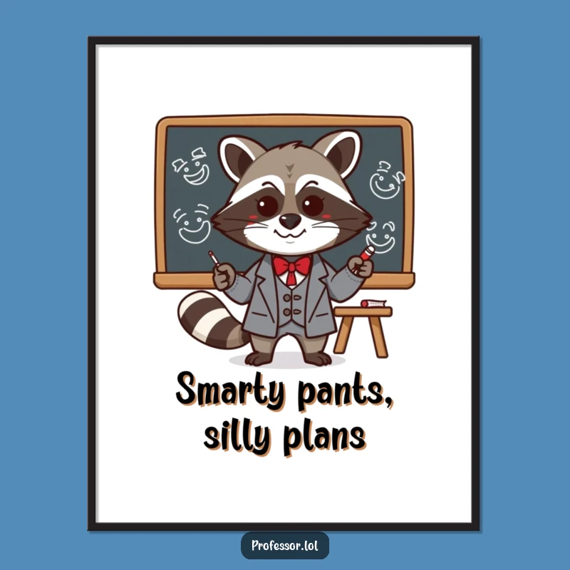 Free Printable Kawaii Raccoon Art: Funny Professor Downloadable Decor for Whimsical Spaces