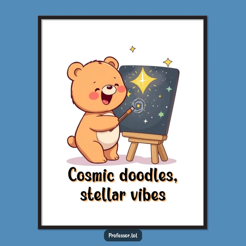 Free Printable Wall Art: Funny Bear Sketching Galaxy
