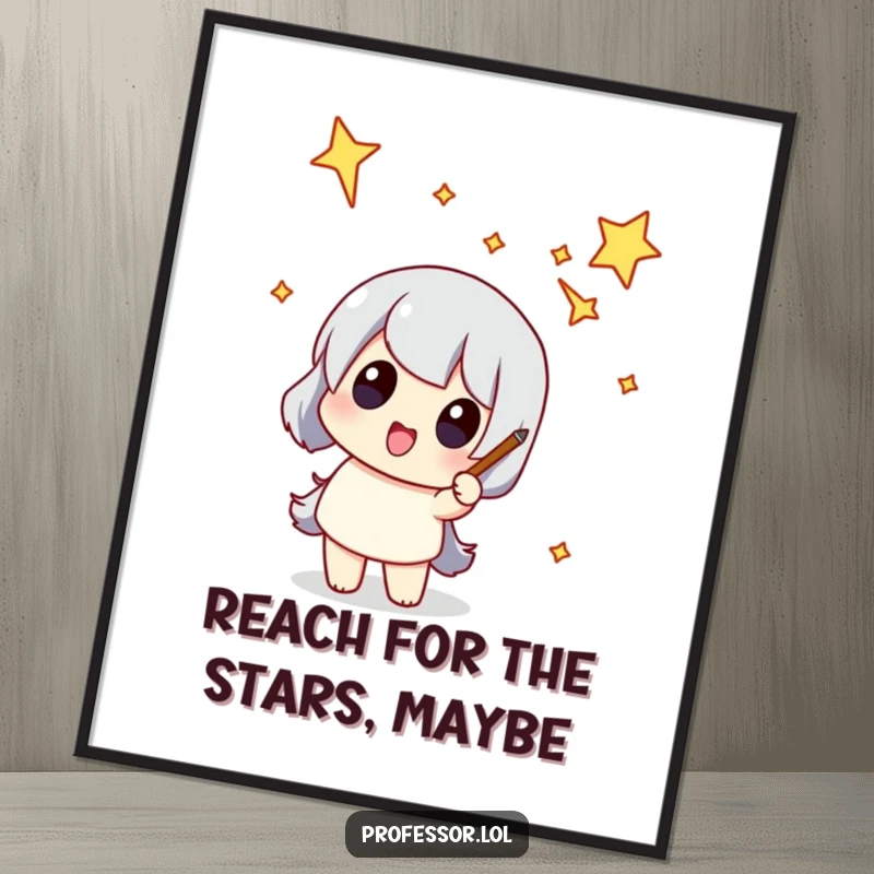 Funny Free Printable Wall Art: A character uses a pointer to highlight a bizarre and funny-shaped constellation against a starry backdrop.