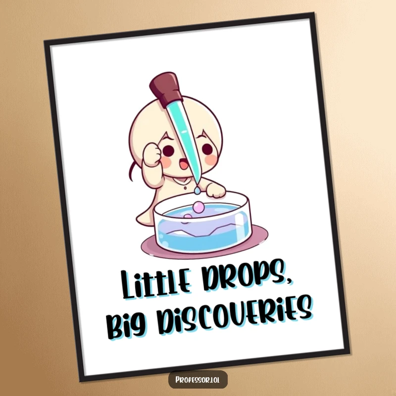 Funny Free Printable Wall Art: A character using a pipette to carefully add a drop of liquid to a petri dish.