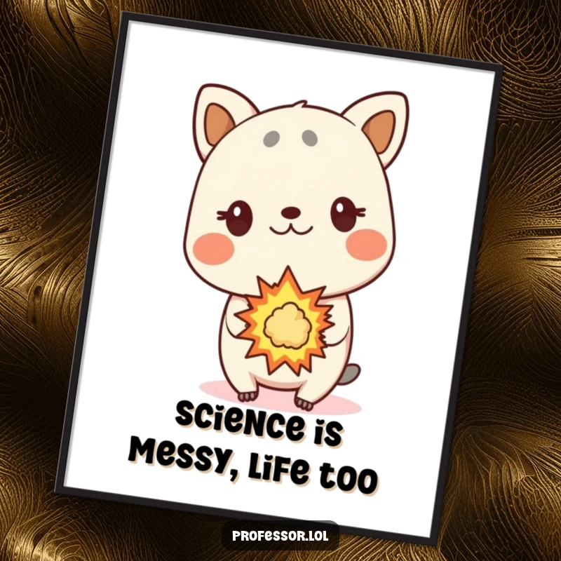 Funny Free Printable Wall Art: A cute animal character looking comically surprised by a small, controlled, vibrant explosion.