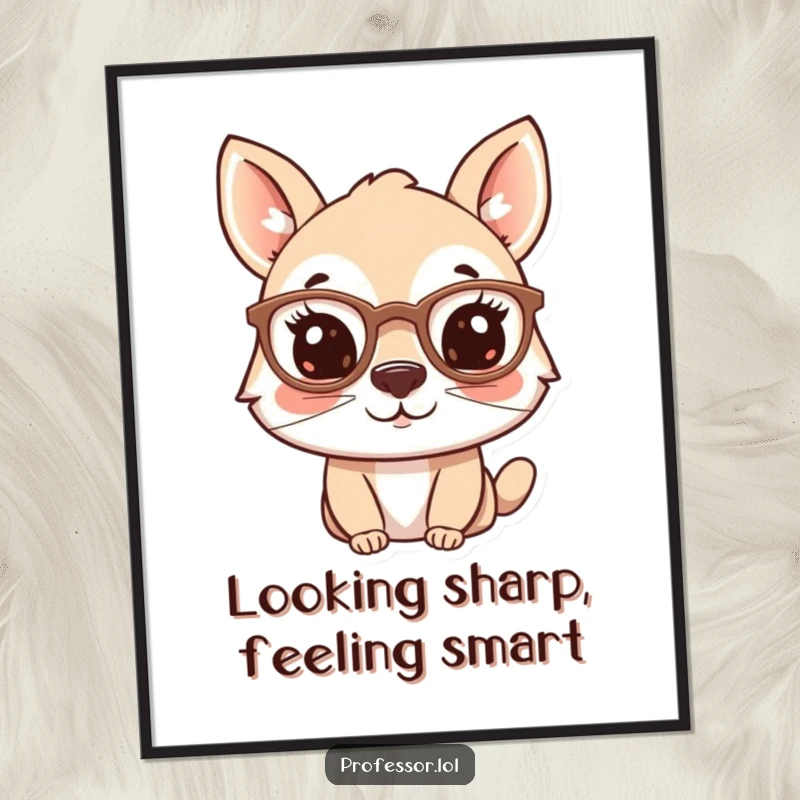 Funny Free Printable Wall Art: Adorable animal character playfully wearing spectacles perched smartly on its nose.