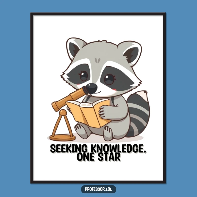 Free Printable Wall Art: Curious Raccoon Telescope Poster for a Humorous Home Download