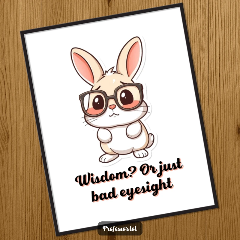 Funny Free Printable Wall Art: A rabbit with wide eyes hidden behind massive, confused-looking spectacles.
