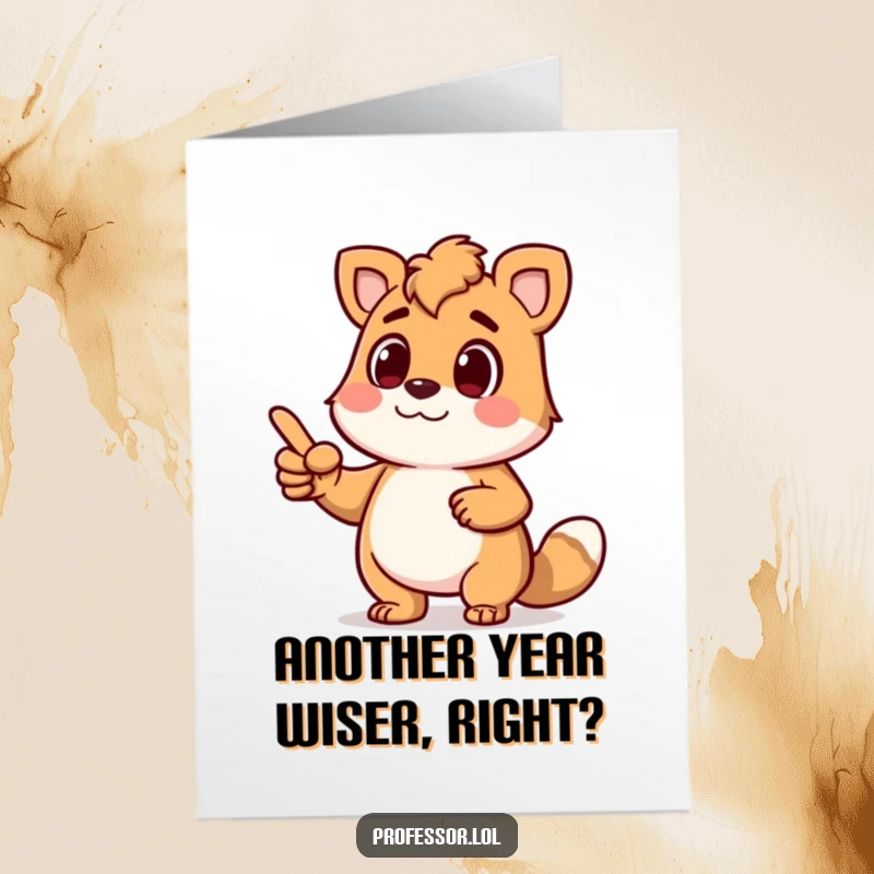 Funny free printable birthday card showing a determined animal character passionately lecturing with a pointer, full of energy.