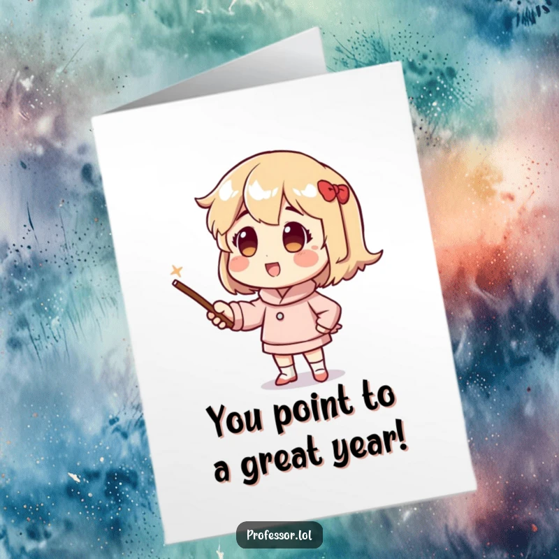 Funny Free Printable Birthday Card: A character excitedly points with a stick, illustrating a brilliant birthday idea.