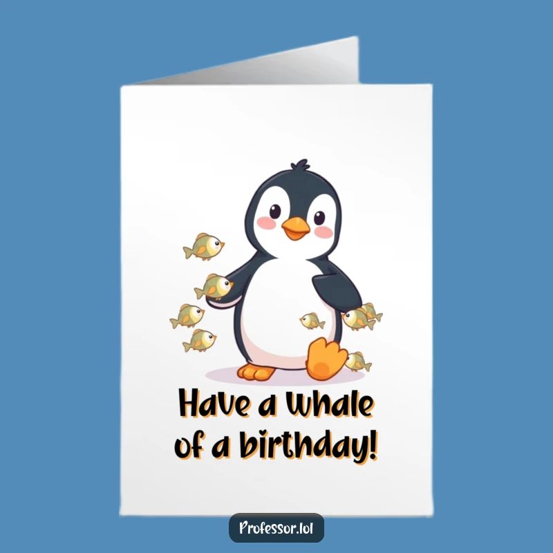 Free Printable Birthday Card: Penguin's Lecture, Fishy Fun, Downloadable Gift