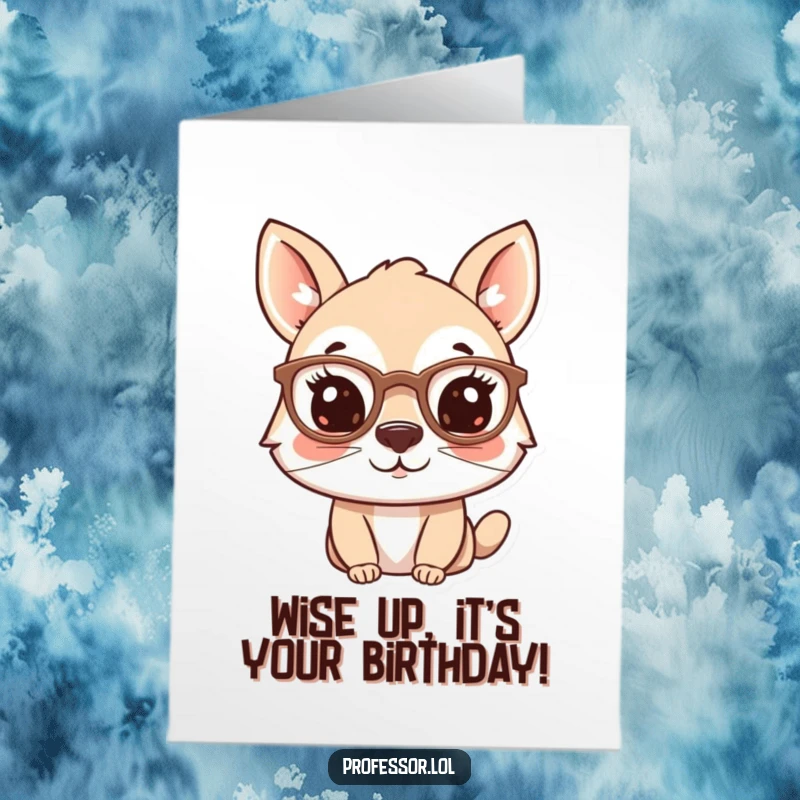 Funny Free Printable Birthday Card: Animal wearing spectacles perched on its nose, looking quite studious and cheerful.