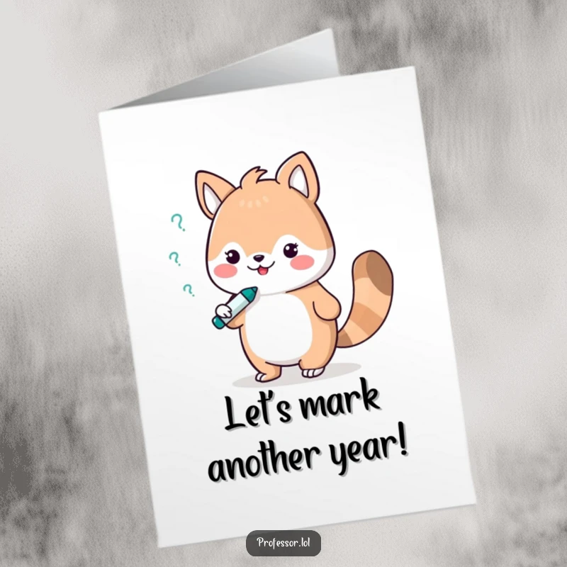 Funny Free Printable Birthday Card: A cute animal character seriously debating with a whiteboard marker, presenting a witty point.