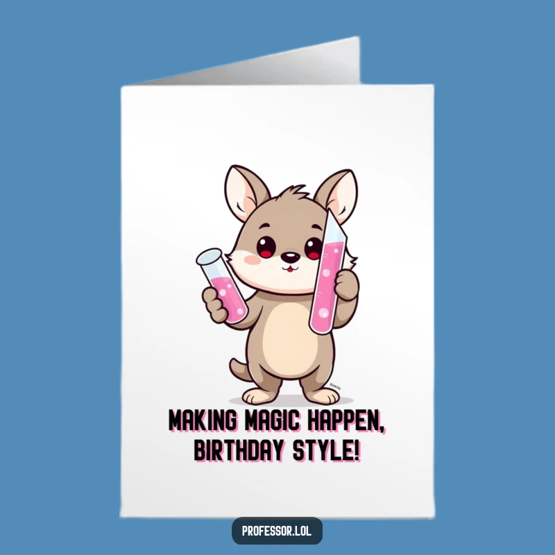 Free Printable Funny Birthday Card: Mad Scientist Animal - Bubbling Brew Downloadable Gift