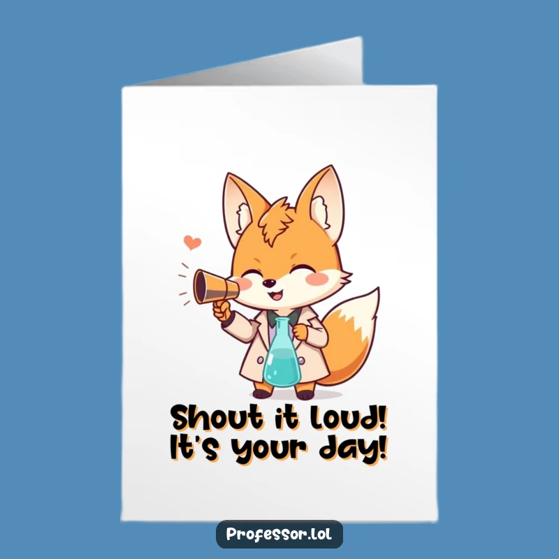 Giggling Fox Professor Free Printable Birthday Card - Megaphone Fun Gift