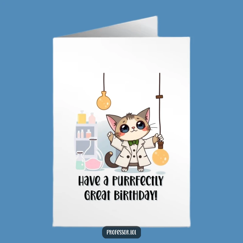 Free Printable Cat Professor Birthday Card - Funny Downloadable Lab Greeting