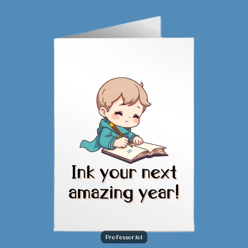 Free Printable Birthday Card: Funny Writer's Block Muse, Downloadable Ink Joy