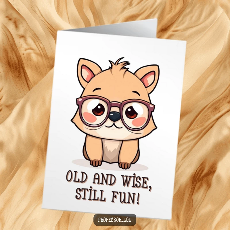 Funny Free Printable Birthday Card: A clever animal character with glasses perched comically on its nose, ready to celebrate.