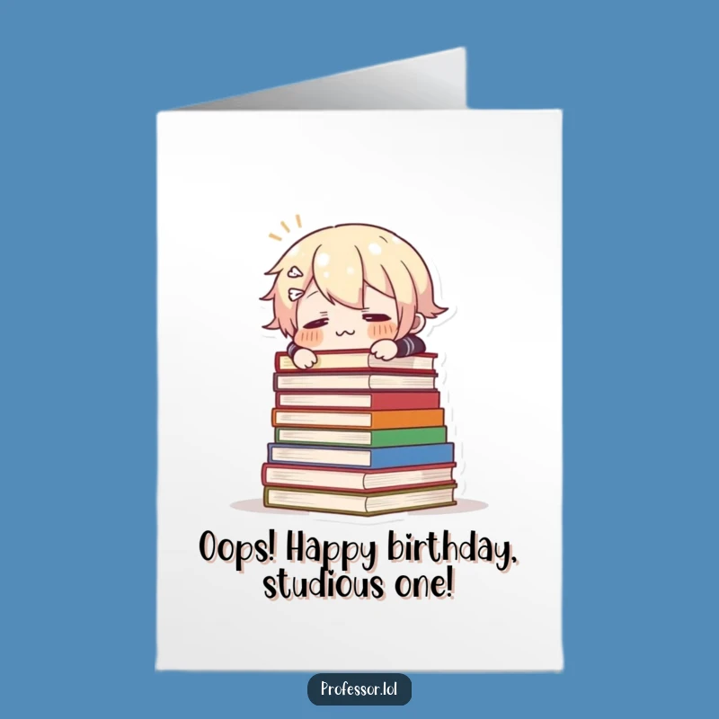 Free Printable Birthday Card: Tripping Over Books, Funny Surprise Downloadable Gift