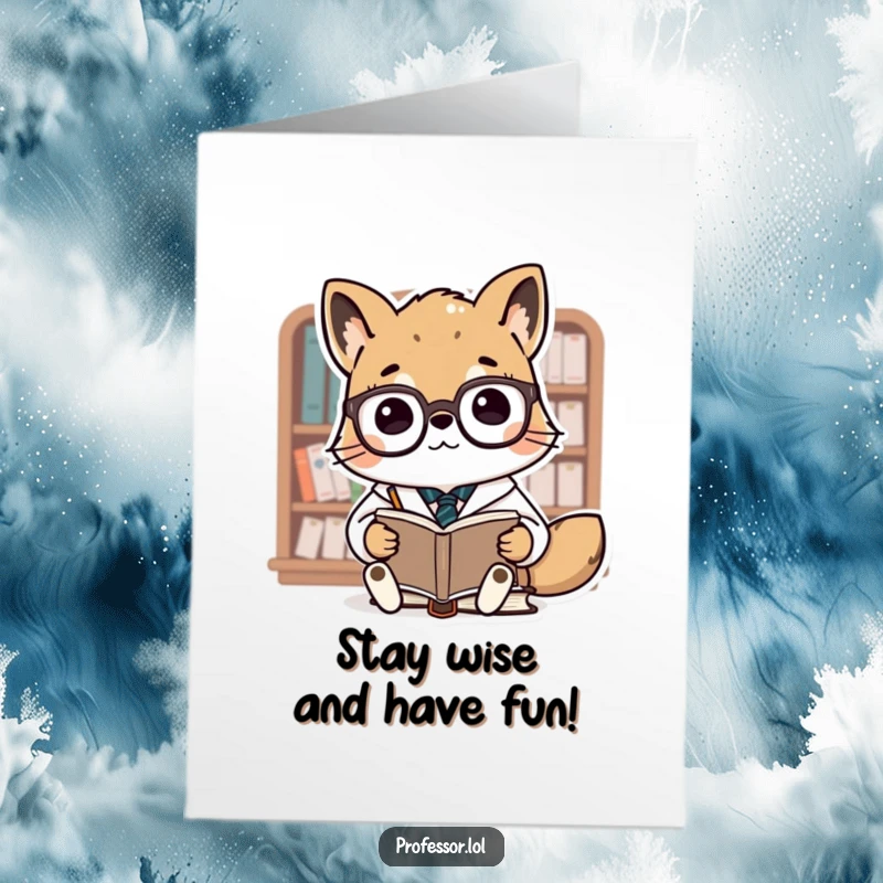 Funny free printable birthday card showing a cute animal professor in spectacles lecturing small, attentive books, wishing a happy birthday.