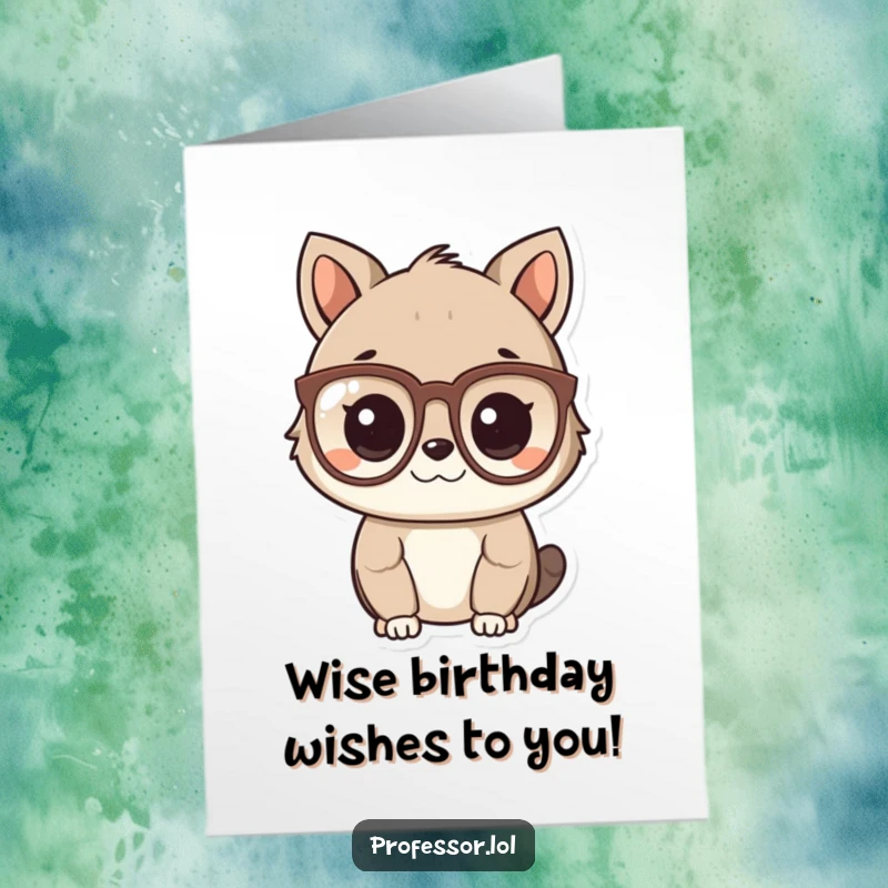Funny Free Printable Birthday Card: Cute animal character wears spectacles and looks very intelligent.