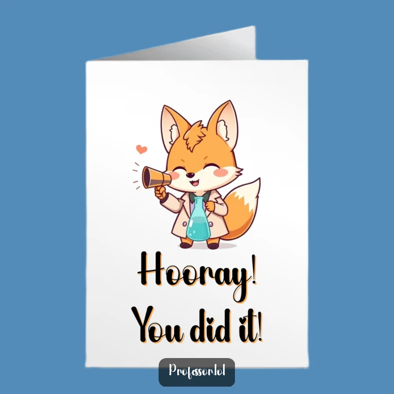 Congrats Fox Professor Free Printable Card - Beaker Megaphone Cheer