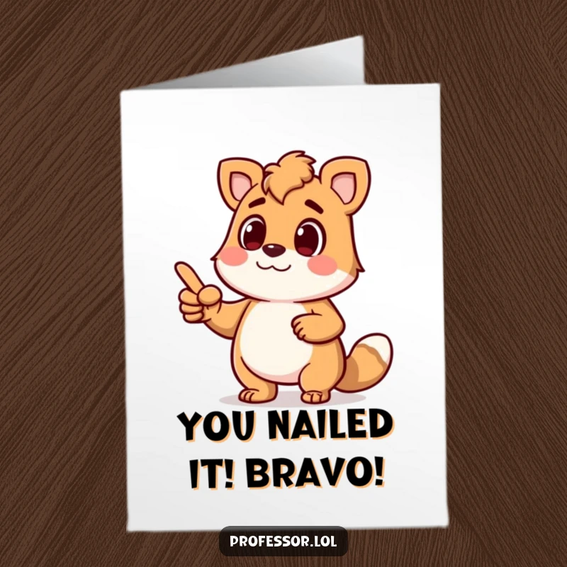 Funny free printable congratulations card featuring a determined animal character giving an animated lecture with a pointer.