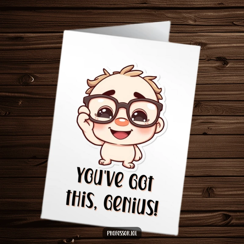Funny Free Printable Congrats Card: Character adjusting oversized spectacles with a grin, celebrating clarity and success.